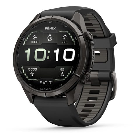 Garmin fenix 9 Pro 43mm (Carbon Gray DLC Titanium with Black/Pebble Gray Silicone Band)
