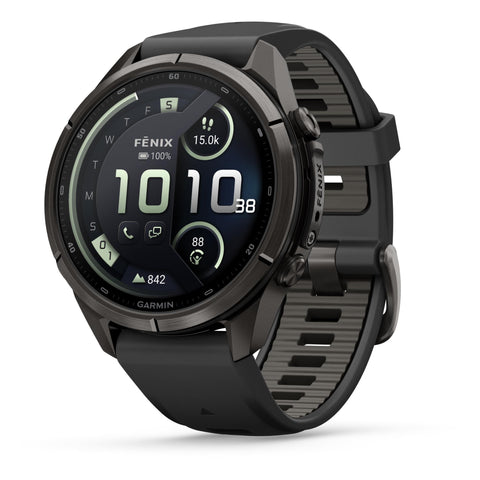 Garmin fenix 9 Pro 43mm with InReach Carbon Gray DLC with Black/Pebble Gray Silicone Band