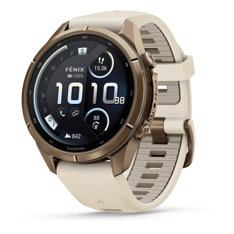 Garmin fenix 9 Pro 43mm with inReach (Autumn Gold Titanium with Cream/French Grey Silicone Band)