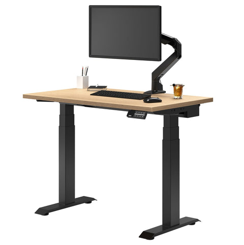 Desky Dual Mini Sit Stand Desk 800x500 Sublime Teak Desktop and Matte Black Frame