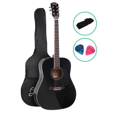 Alpha 41" Acoustic Guitar Wooden Body Steel String Dreadnought (Black)