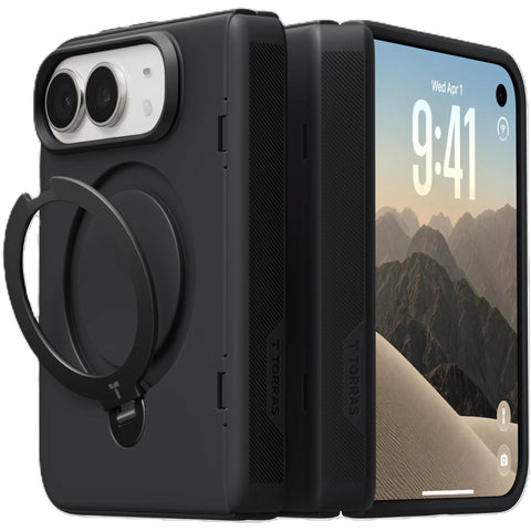 Torras Q3 Spin Case with Glass Screen Protector for iPhone Duo (Black)
