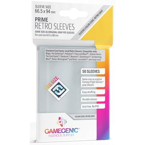 Gamegenic Prime Retro Sleeves - Size Code RETRO GREY - 66.5mmx94mm 50 Sleeves Per Pack