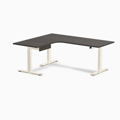 Desky L-Shape Melamine Standing Desk With Drawer 180cm - Left Return Burnished Wood Top and Wheat Leg