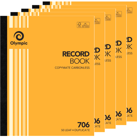 Olympic 5 Pack 706 Duplicate Record Book 50 Leaf Bulk