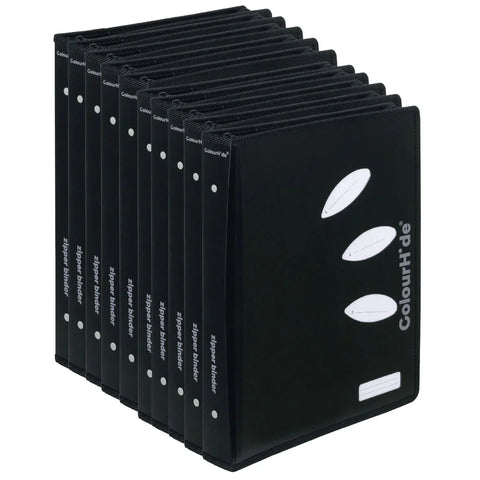 ColourHide Zip Binder A4 2 D-Ring 25mm Black Bulk Pack of 10
