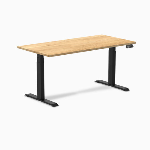 Desky Dual Hardwood Sit Stand Desk 150cm (White Oak Desktop/Matte Black Frame)