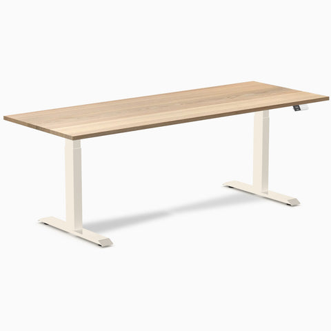 Desky Dual Hardwood Sit Stand Desk 200cm White Ash Desktop and Wheat Frame