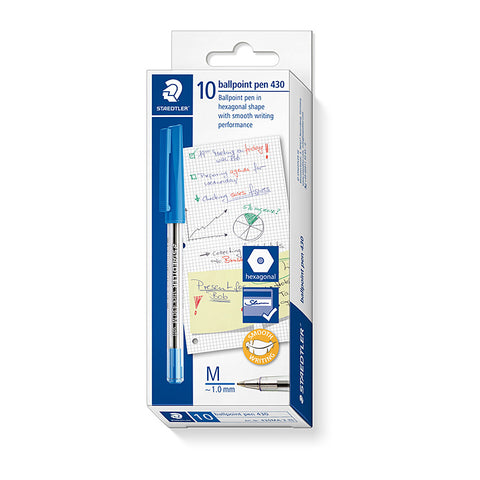 Staedtler Ballpoint 430 Medium Pen (Blue) [Box 10]