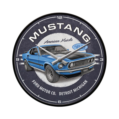 Nostalgic-Art Wall Clock Retro Blue Ford Mustang 1969 Mach 1 30cm