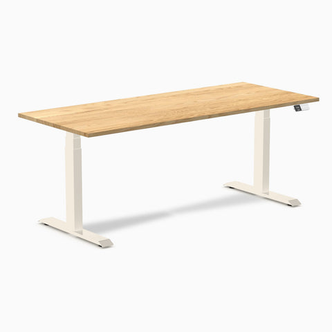 Desky Dual Hardwood Sit Stand Desk 180cm White Oak Desktop and Wheat Frame