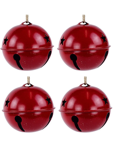 Christmas Warehouse - DECR9172 4x Red Glossy Whimsical Statement Tinkling Jingle Baubles | 80mm Red