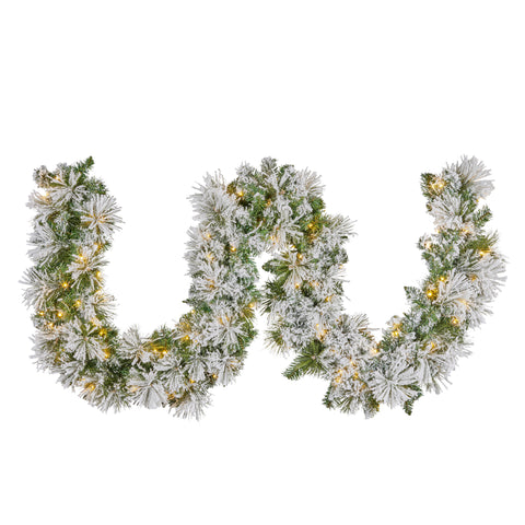 Christabelle Majestic Snow 274cm 9ft Prelit Flocked Christmas Garland with 100 Multi-Function LED Lights
