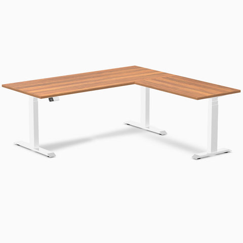 Desky Eco L-Shape Melamine Sit Stand Desk 180 x 175 cm Prime Oak Top and White Leg
