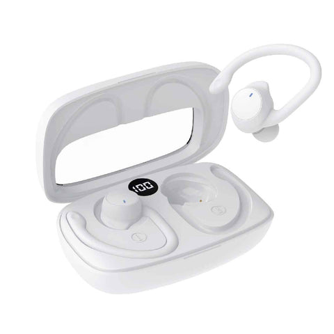 Laser Sport TWS Hook Earbuds with LED Display (White)