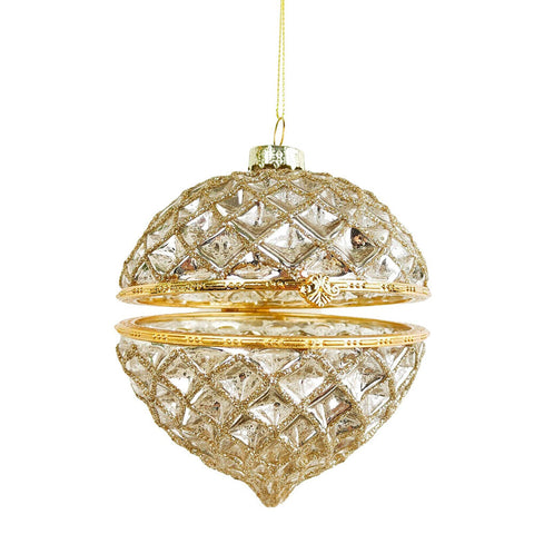Urban Hinged Glass Bauble Christmas Decoration 10cm Champagne