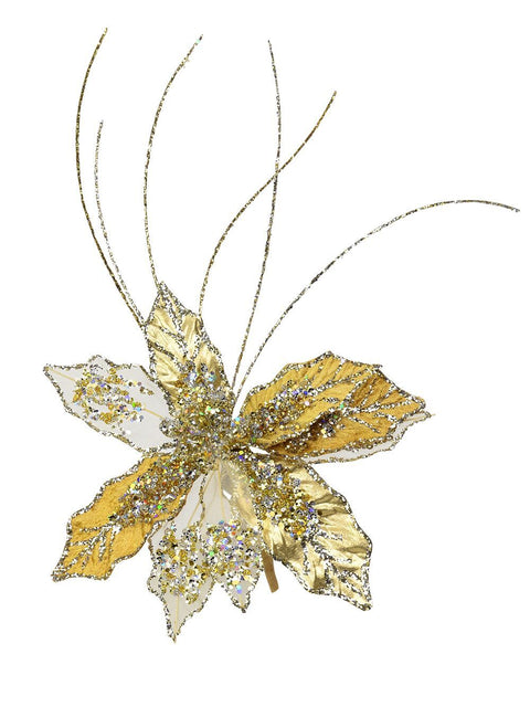 Christmas Warehouse - PICK1836 Gold & Platinum Cactus Flower Christmas Tree Clip Pick | 25cm Gold & Platinum