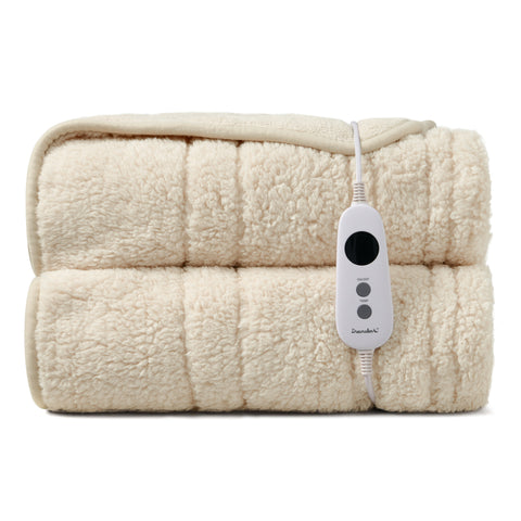 Dreamaker Reversible Sherpa & Coral Fleece Electric Heated Throw Blanket [180x200cm] (Cream)