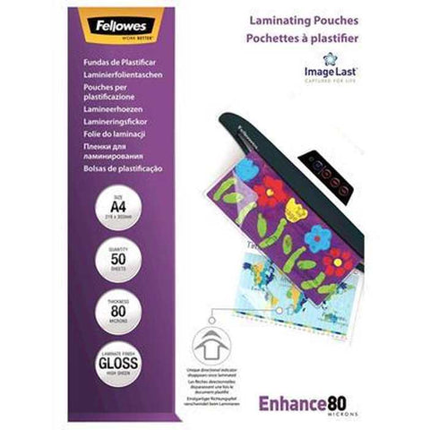 Fellowes Laminating Pouch Gloss 80 Micron A4 Clear (Pack 50)