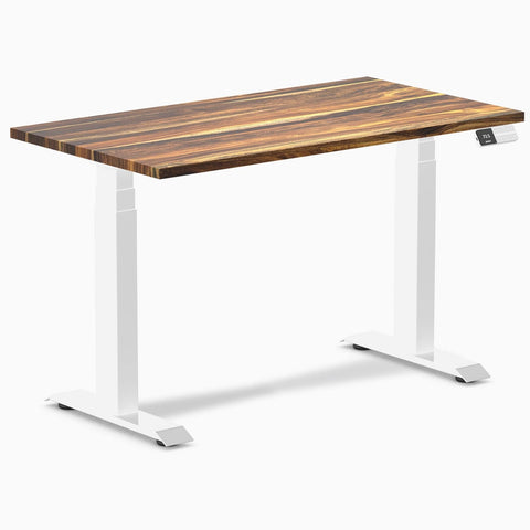 Desky Dual Mini Hardwood Sit Stand Desk 110cm Pheasantwood Desktop and White Frame
