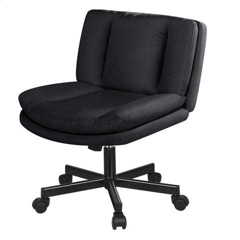 ALFORDSON Armless Office Desk Chair Mid Back Wide Seat Fabric (Black)