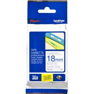 Brother Tze-243 Laminated Labelling Tape 18mm (Blue On White)