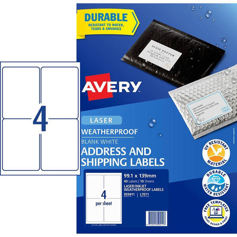 Avery Waterproof Shipping Labels for Laser Printers 99.1 x 139 mm [40-Pieces]
