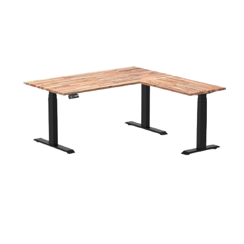 Desky Bamboo L-Shape Sit Stand Desk 150x155cm (Acacia Top/Matte Black Leg)