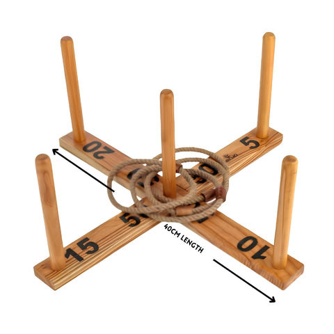 Jenjo Games Outdoor Wooden Set Rope Ring Toss Quoits Game
