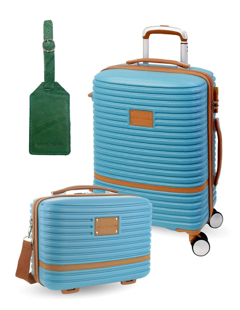 Pierre Cardin Cabin Hard-Shell Suitcase & Mini Beauty Travel Case Set Blue