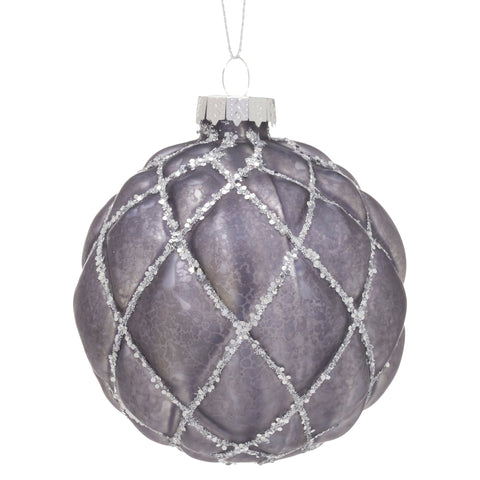Christabelle Platinum Glass Baubles 6Pcs with Glittered Lattice Pattern Balls Christmas Tree Decoration Ornament