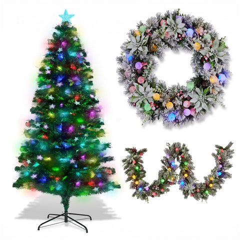 Christabelle 1.2m Pre-Lit Tree Stunning 61cm Snowy Wreath 2.7m Snowy Christmas Garland with LED