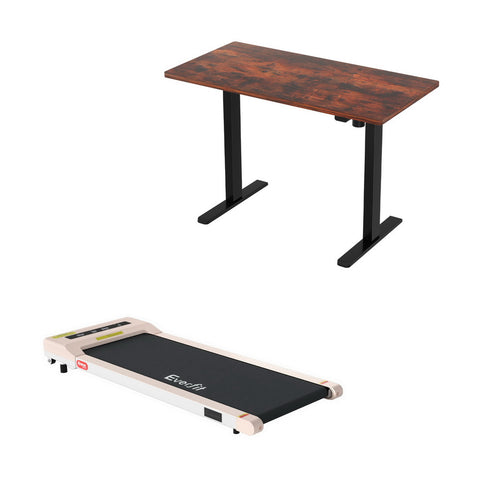 Artiss Electric Walking Pad Treadmill with Height Adjustable 140cm Standing Desk - Black/Brown