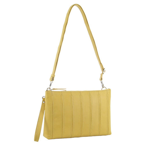 Pierre Cardin Women's Leather Stitch Design Shoulder Crossbody Bag 28cm Yellow