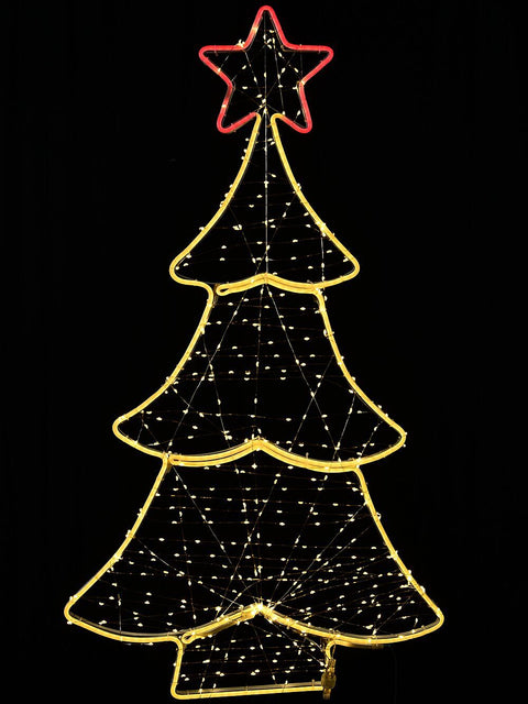 Christmas Warehouse - OUDRS338 98cm Warm White Neon & String LED Christmas Tree With Red Star Light Display Warm White