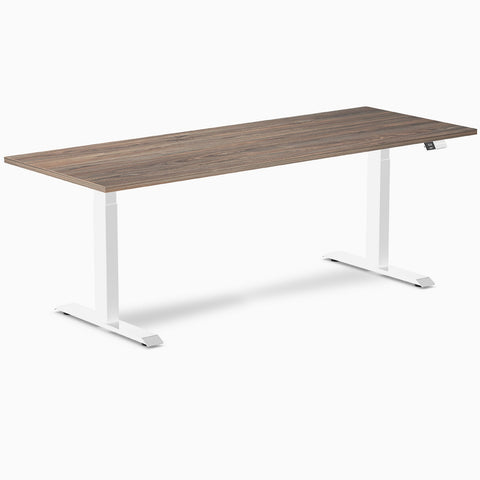 Desky Dual Melamine Sit Stand Desk 200cm Natural Walnut Desktop and White Frame