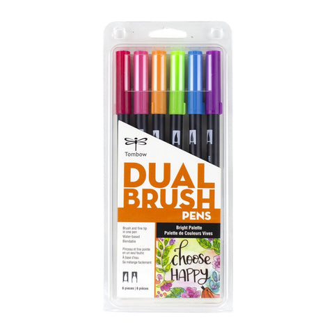 Tombow Dual Brush Pen Marker Drawing/Sketching Set (Bright) [6-Pieces]