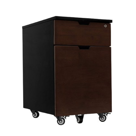 Desky Minimal Wooden Filing Cabinet - Black / Dark Walnut Rubberwood