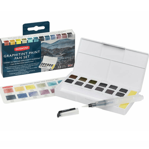 Derwent Graphitint Paint Pan Assorted Colours Set 12 + Waterbrush