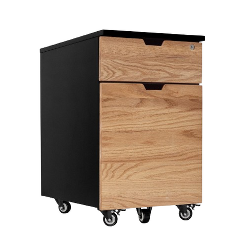 Desky Minimal Wooden Filing Cabinet - Black / Red Oak Hardwood