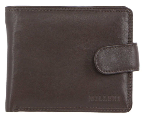 Milleni Men's Leather Tab Card/Cash RFID Protected Wallet 11cm Brown