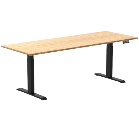 Desky Dual Bamboo Sit Stand Desk 200cm Bamboo Desktop and Matte Black Frame
