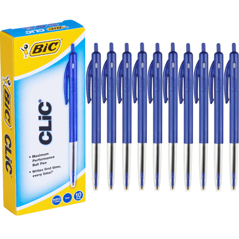 Bic Clic Retractable Ballpoint Pen Medium 1.0mm Blue Box 10