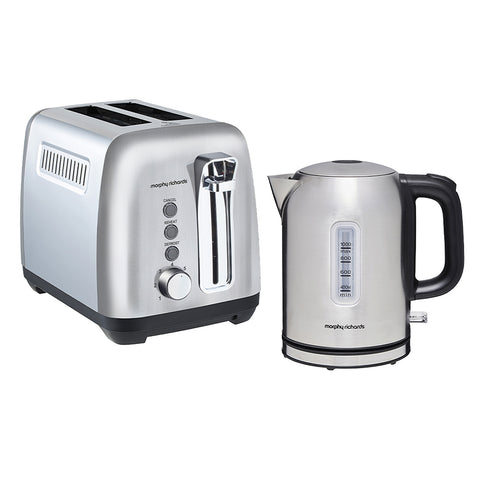 Morphy Richards Equip 1L Kettle and 2 Slice Toaster Set (Silver)