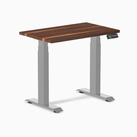 Desky Dual Mini Hardwood Sit Stand Desk 80cm Pheasantwood Desktop and Grey Frame