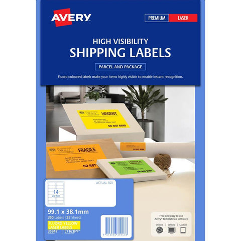 Avery Fluoro Yellow High Visibility Shipping Labels for Laser Printers 350 Pieces