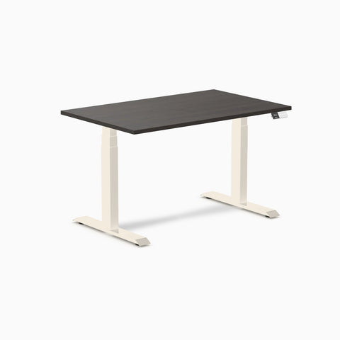 Desky Dual Melamine Sit Stand Desk 120cm Burnished Wood Desktop and Wheat Frame