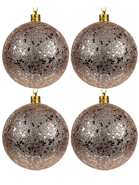 Christmas Warehouse - DECR9118 12x Lustrous Rose Gold Essential Sequin & Glitter Baubles | 60mm Rose Gold