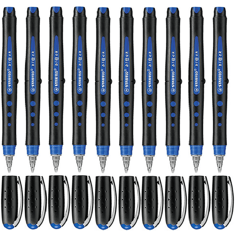 Stabilo Black Rollerball Pens Medium (Blue) [Box 10]