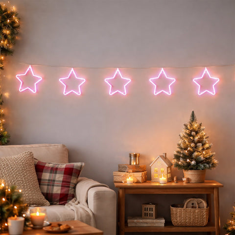 Lexi Lighting Set of 5 Neon Star - Pink